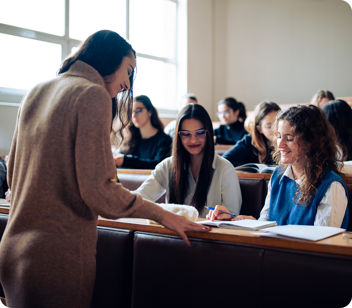 Students interacting in a classroom setting