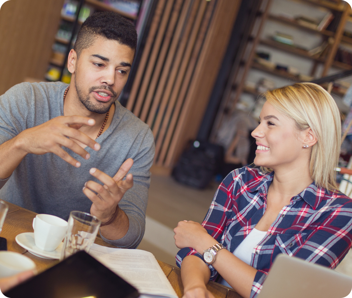 Friends talking over coffee